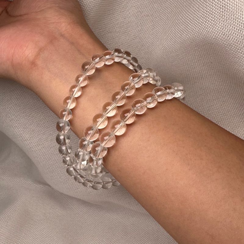 3-Layer Clear Quartz Wrap Bracelet 6mm