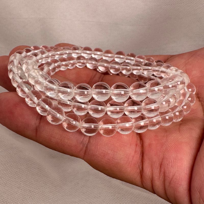 3-Layer Clear Quartz Wrap Bracelet 6mm