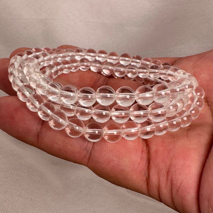 3-Layer Clear Quartz Wrap Bracelet 6mm