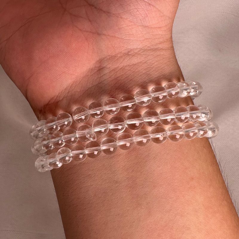 3-Layer Clear Quartz Wrap Bracelet 6mm