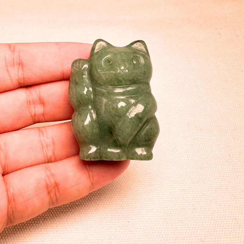 Green Aventurine Lucky Cat Figurine