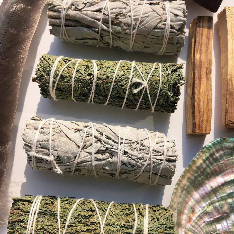 Home Aromatherapy Gift Set: 2 Bundles of Sage, 2 Bundles of Cedar, 2 Palo Santo Sticks