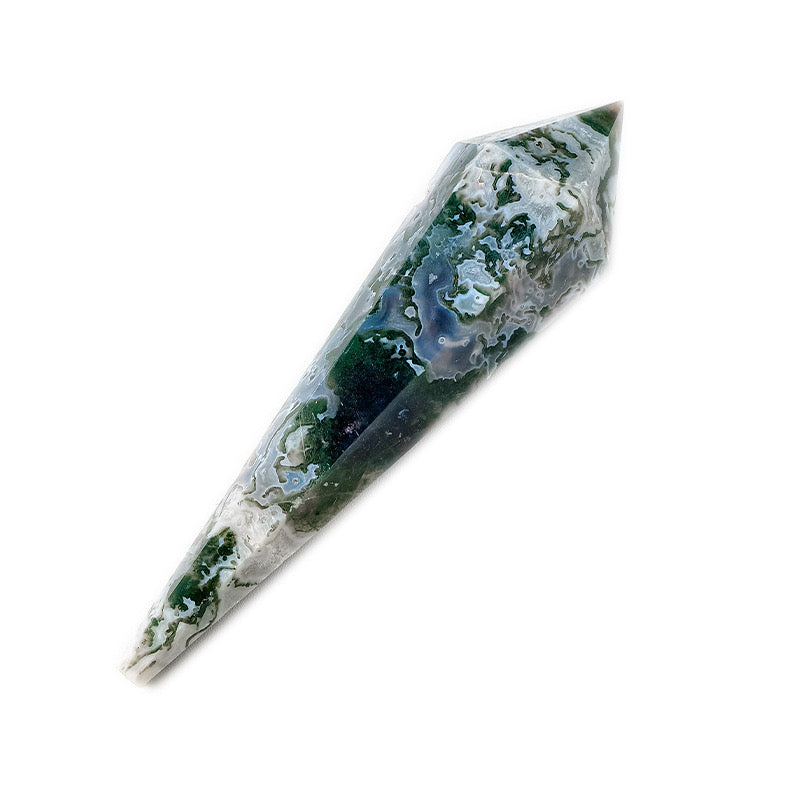 Natural Crystal Moss Agate Hexagonal Prism Pendulum Tower