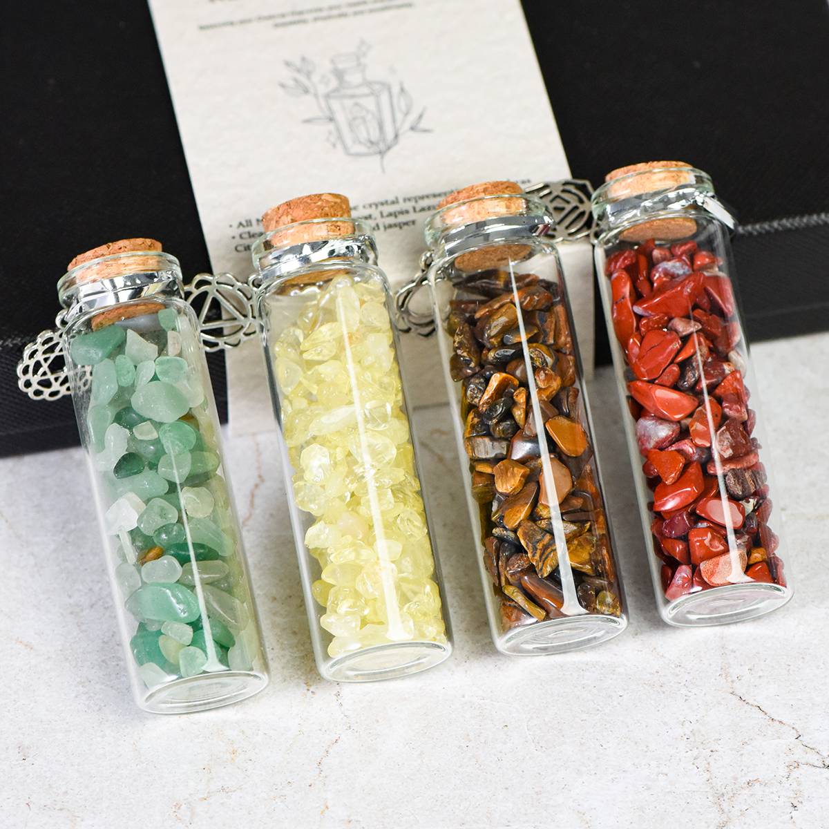 Seven Chakra Wishing Bottle Set with Crystal Chips