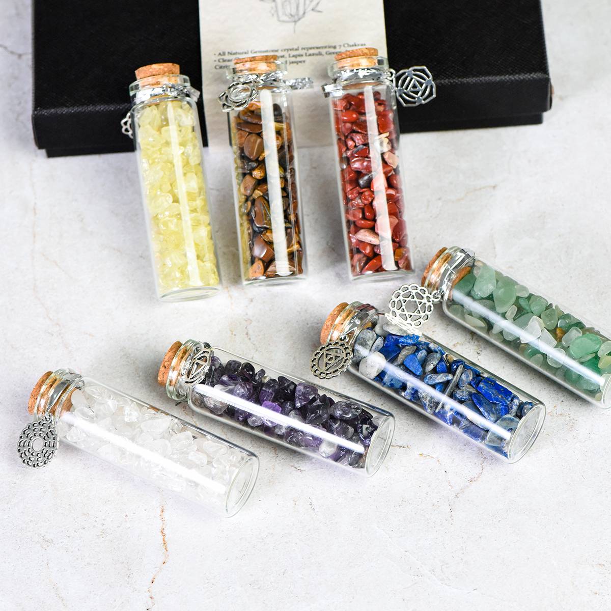 Seven Chakra Wishing Bottle Set with Crystal Chips