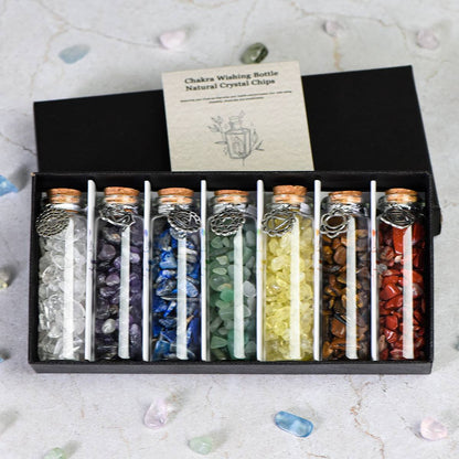 Seven Chakra Wishing Bottle Set with Crystal Chips