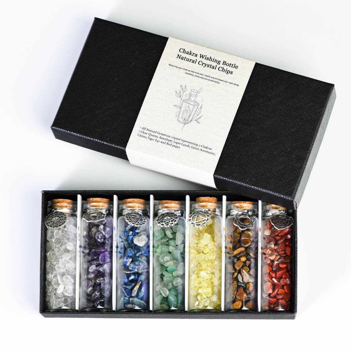Seven Chakra Wishing Bottle Set with Crystal Chips
