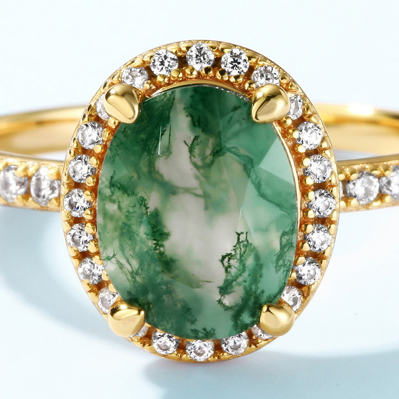 Moss Agate Healing Ring – Natural Gemstone for Balance & Grounding, Engaging Ring