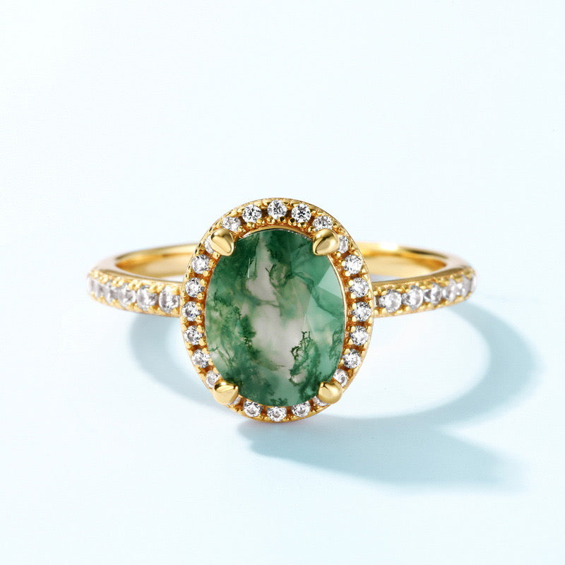 Moss Agate Healing Ring – Natural Gemstone for Balance & Grounding, Engaging Ring